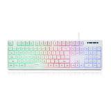 HUO JI CQ104 RGB Backlit USB Wired Membrane Keyboard for Computer Laptop Offic(White)