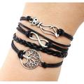 Toteaglile Women Cat Tree Multilayer Knit Leather Rope Chain Charm Bracelet Gift