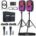 (2) Gemini PartyBox Rave8 8 Powered Speakers with Heavy Duty Tripod Speaker Stands Package