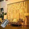 Window Curtain String Light 300 LED Warm White Window Fairy String Lights USB Powered LED Curtain Lights for Christmas Party Wedding Bedroom Decoration