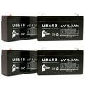 4x Pack - Compatible PROTECTION ONE BT0004N Battery - Replacement UB613 Universal Sealed Lead Acid Battery (6V 1.3Ah 1300mAh F1 Terminal AGM SLA) - Includes 8 F1 to F2 Terminal Adapters
