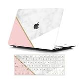 Case for MacBook Pro 15 inch with Keyboard Cover MacBook Pro 15 inch Case 2020 Release A1707 A1990 GMYLE Hard Snap on Hard Shell Case Cover with Keyboard Skin Set (Geometric White Marble & Pink 2)