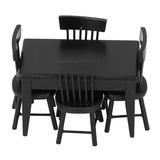Gupbes 1:12 Dollhouse Table Chair Set Black Wooden Miniature Furniture Accessories For Dining Room Scene Dollhouse Dining Table Chair Wooden Dollhouse Table Chair