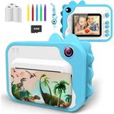 Ushining Kids Camera Instant Print Rechargeable Toy Camera Blue for 3-12 Children Gift