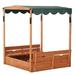 JOYMOR Kids Wooden Sandbox with Canopy Cover Outdoor Sandbox with Built in Bench Seat 47x47 inch Cedar Sandbox Play Station with Liner for Backyard Home and Lawn UV-Resistant