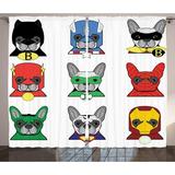 Superhero Curtains 2 Panels Set Bulldog Superheroes Fun Cartoon Puppies in Disguise Costume Dogs with Masks Print Window Drapes for Living Room Bedroom 108W X 90L Inches Multicolor by Ambesonne