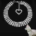 Meidiya Rhinestone Dog Collar Cute 4 Row Rhinestone Dog Necklace with Heart Pendant Bling Pet Puppy Cat Crystal Collars for Girls Adjustable Sparkling Jewelry for Small Dogs