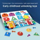 Gpoty Wooden Busy Board Preschool Montessori Toddlers Play Board Shape Matching Lock Latch Board for Early Educational Sensory Board Birthday Gift Kids Learning Educational Toy