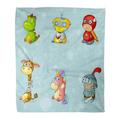 KDAGR Flannel Throw Blanket Cartoon Toys for Children Dinosaur Robot Giraffe Unicorn Knight Funny Characters 58x80 Inch Lightweight Cozy Plush Fluffy Warm Fuzzy Soft