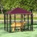 PawHut 5 x 5 x 5 Dog Kennel Outdoor with Rotating Bowl Holders Walk-in Pet Playpen Welded Wire Steel Dog Fence with Water-and UV-Resistant Canopy Black and Red