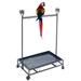 Large Wrought Iron Parrot Bird Play Stand Natural Wood Perch Stainless Steel Bowls Play Gym Play Ground Rolling Stand