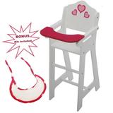 The New York Doll Collection Wooden Doll High Chair with Doll Bib Fits 18 Dolls