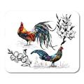 Orange Watercolor Pattern Farm Roosters Silhouettes and Flowers Mousepad Mouse Pad Mouse Mat 9x10 inch