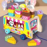 Children s Educational Wooden Toys Children s Drag Ice Cream Truck Shape And Color Recognition Matching Trailer Game Kids Gifts