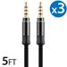 3x 3.5Mm Male To Male Audio Cable by FREEDOMTECH 5FT Universal Auxiliary Cord 3.5mm Male to Male Round Braided Audio Aux Cable w/Aluminum Connector for iPods iPhone iPads Galaxy Home Car Stereos