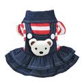 GOODLY Pet Dog Denim Dress Striped Dog Bib Winter Autumn T-shirt Skirts Cowboy Clothes