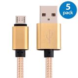 5x Afflux 10FT Micro USB Adaptive Fast Charging Cable Cord For Samsung Galaxy S3 S4 S6 S7 Edge Note 2 4 5 Grand Prime LG G3 G4 Stylo HTC M7 M8 M9 Desire 626 OnePlus 1 2 Nexus 5 6 Nokia Lumia Gold