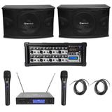 Pair Rockville KPS10 10 1200 Watt Karaoke/Pro Speakers+Amplifier+Wireless Mics