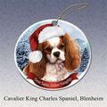 Cavalier King Charles Spaniel Dog Santa Hat Christmas Ornament Porcelain