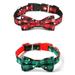 Windfall Dog Collar with Bow tie Christmas Classic Plaid Snowflake Red Green Dog Collar with Light Adjustable Buckle Suitable for Small Medium Large Dogs Cats Pets