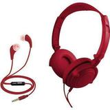 new Coby 2-in-1 Combo Folding Over Ear Headphones + Earbuds w/ Built-In Mic CVH-807 red