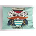 Ambesonne Pug Pillow Sham Captain Dog with Hat Jacket 36 X 20 Pale Blue Navy Blue