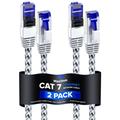 Ethernet Cable Cat 7 25 ft Super-Durable Black and White 2 Pack Braided Network LAN Internet Cable Cord High Speed Cat6 Ethernet Cable Compatible with Cat6 Cat6e Cat5 Cat5e Ethernet Patch Cable