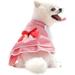 BT Bear Dog Princess Dress Girl Bowtie Skirt Summer Puppy Plaid Cool Breathable Apparel Party Outfit for Small Dog Cat (S Red)