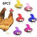 6Pieces Chicken Hats Mini Pets Hat Feather & Rose Top Hat Funny Bird Small Hat Accessories With Adjustable Chin Strap for Rooster Duck Parrot Poultry