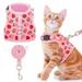 Savlot Cat Harness with Leash Escape Proof - Fashionable Strawberry Mesh Cat Dog Walking Harness Leads Adjustable for Kitties Puppies Small Animals