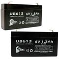 2x Pack - Compatible RADIOMETER AMERICA OXY-1 Battery - Replacement UB613 Universal Sealed Lead Acid Battery (6V 1.3Ah 1300mAh F1 Terminal AGM SLA) - Includes 4 F1 to F2 Terminal Adapters