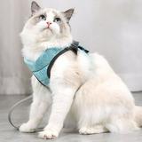 Wuffmeow Cat Safety Belt And Leash Setting Non-Tension Adjustable Reflective Walk-In Kitty Vest Soft Corduroy Mesh Filling Pet Dog Cat Chihuahua Easy To Control Outdoor Walking