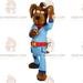 Brown Dog BIGGYMONKEYâ„¢ Mascot Costume with Blue Jumpsuit