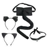 Cat Tail Set Soft: Plush Cosplay Tail Cat Ear Headband Bell Collar for Halloween