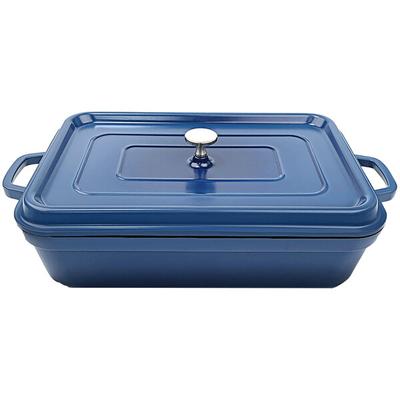 GET Heiss 7.5 Qt. Cobalt Blue Enamel Coated Cast Aluminum Rectangular Roasting Pan with Lid CA-017-CB/BK/CC
