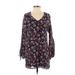 Emerald Sundae Casual Dress - Shift V Neck Long sleeves: Purple Floral Dresses - Women's Size Small