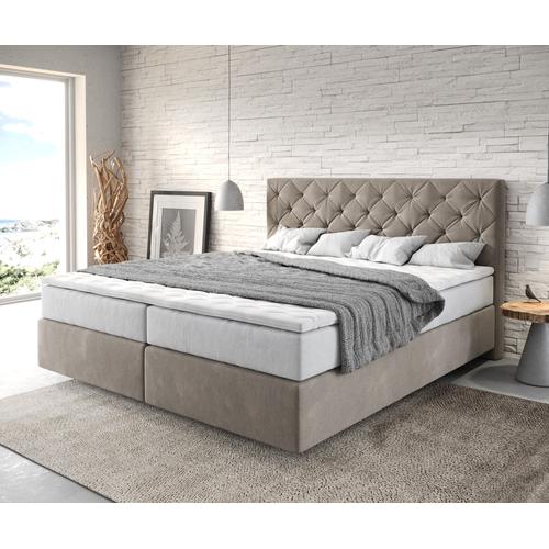 DELIFE Boxspringbett Dream-Great 180x200 cm Mikrofaser Beige mit TFK Matratze und Visco Topper, Boxspringbetten