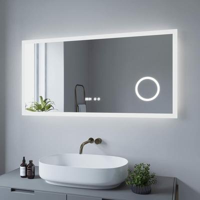 Aquabatos - Badspiegel mit led Beleuchtung Beschlagfrei Uhr Kosmetikspiegel Lichtspiegel