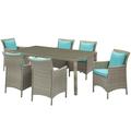 Side Dining Chair and Table Set Rattan Wicker Light Grey Gray Blue Modern Contemporary Urban Design Outdoor Patio Balcony Cafe Bistro Garden Furniture Hotel Hospitality