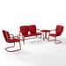 Crosley Radio Ridgeland 4Pc Outdoor Metal Conversation Set Bright Red Gloss - Loveseat Glider Side Table & 2 Armchairs