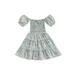 LSFYSZD Baby Girl A-Lined Dress Short Sleeve Off-Shoulder Neck Floral High Waist Midi Spring Casual Summer Skirt