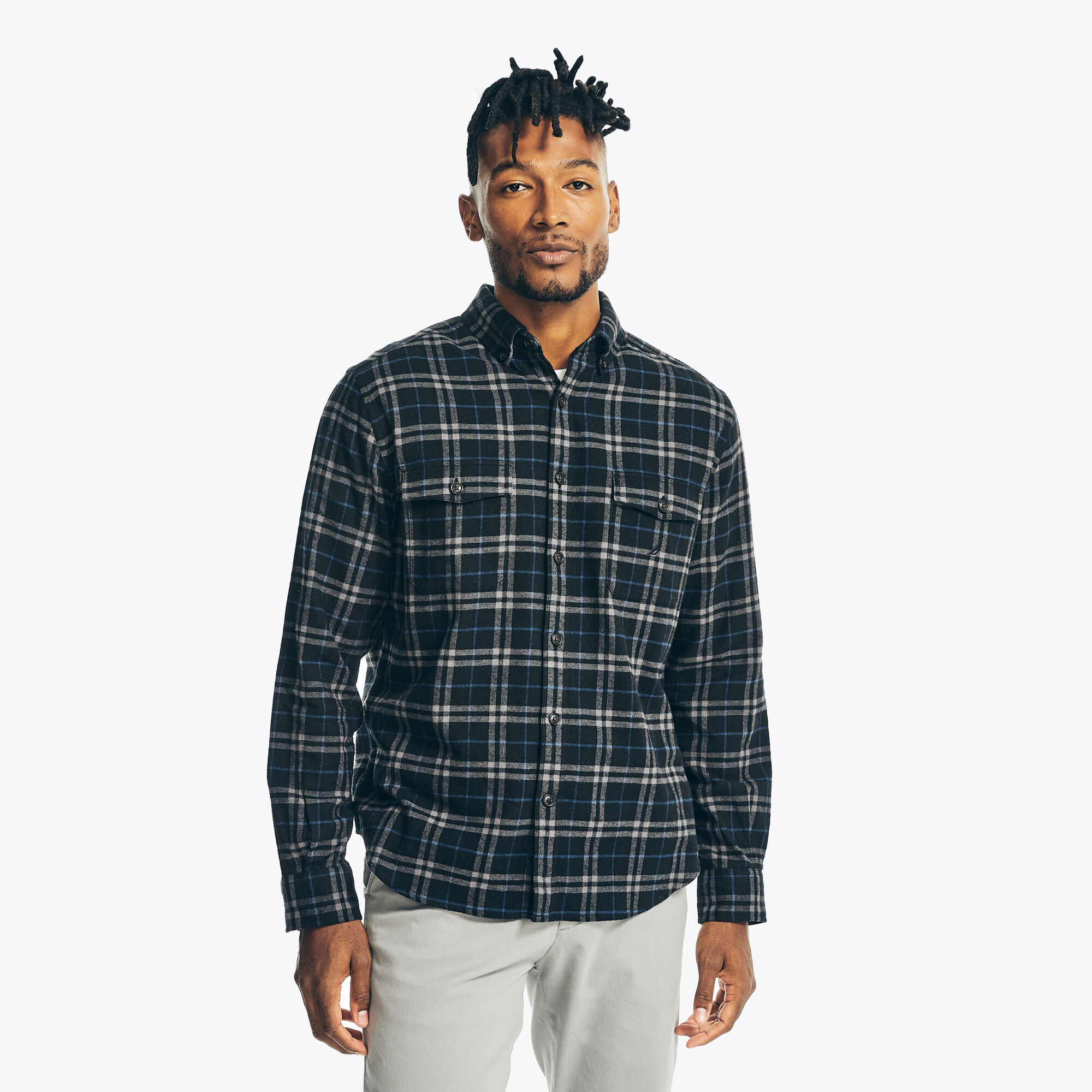 Nautica Men's Plaid Flannel Shirt 018 (True Black), S