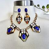 J. Crew Jewelry | J.Crew Tibetan Tortoiseshell Statement Necklace + Nwt Earrings | Color: Blue/Gold | Size: Os