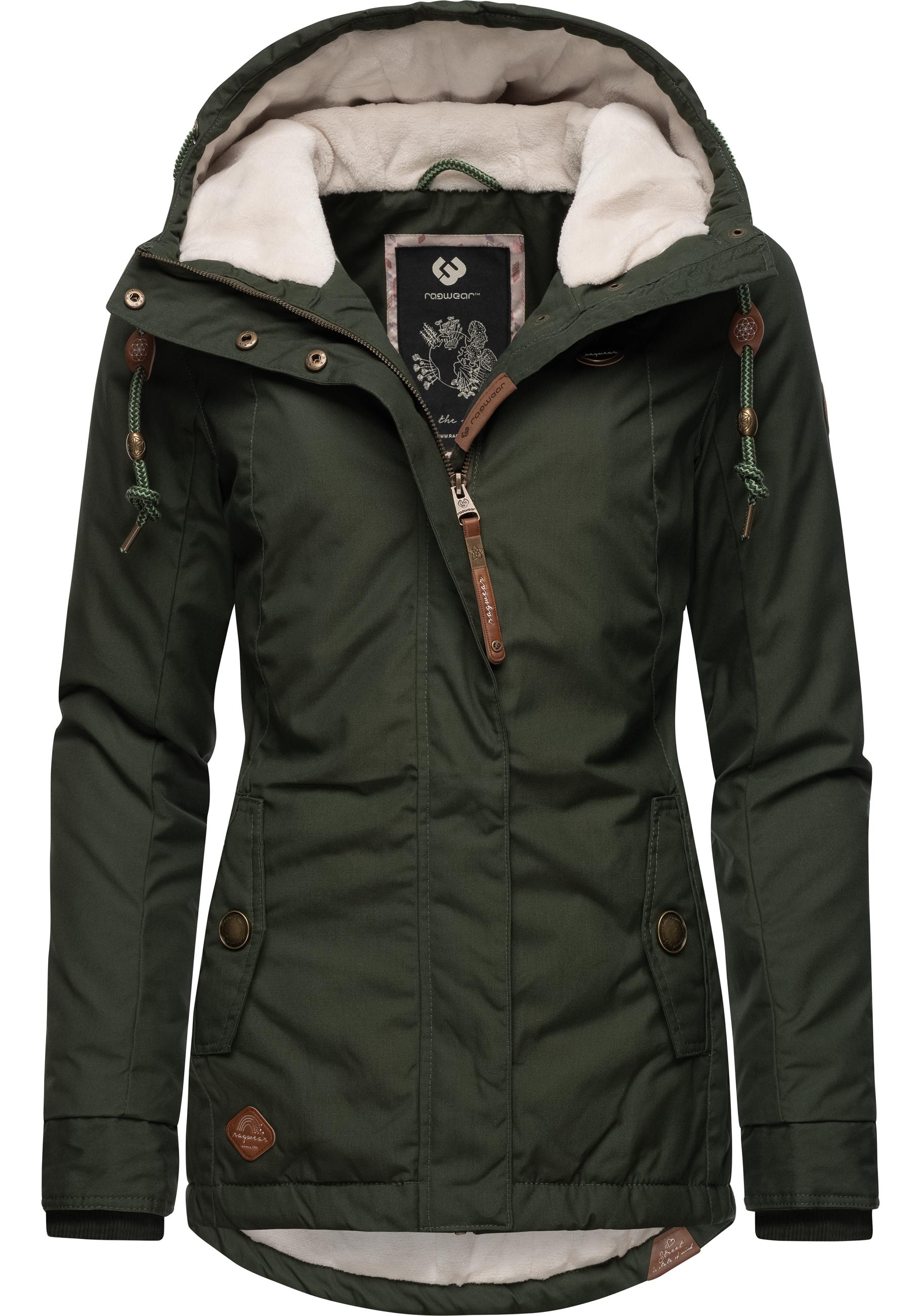 Winterjacke RAGWEAR "Monade", Damen, Gr. XXL (44), grün (flaschengrün), Obermaterial: 65% Polyester, 35% Baumwolle, Futter 100% Polyester, Wattierung 100% Polyester, figurbetont Po-bedeckend, verstellbar Rippstrickbündchen mit Druckknopf, Jacken,...
