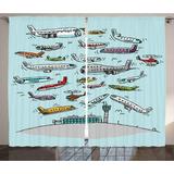 Airplane Curtains 2 Panels Set Planes Fying in Air Aviation Love Airport Helicopters and Jets Cartoon Style Print Window Drapes for Living Room Bedroom 108W X 108L Inches Multicolor by Ambesonne