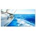 Design Art White Sailing Yacht in Blue Sea Photographic Print on Wrapped Canvas