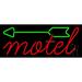 Red Motel With Green Arrow LED Neon Sign 13 x 32 - inches Black Square Cut Acrylic Backing with Dimmer - Bright and Premium built indoor LED Neon Sign for Defence Force.