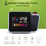 Cheers.US LED Color Screen Backlight Weather Projection Home Office Digital Alarm Clock Snooze Function Color Screen Display Calendar Weather Projection Clock