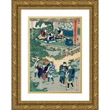 Utagawa Kunisada (Toyokuni III) 11x14 Gold Ornate Wood Frame and Double Matted Museum Art Print Titled - Act Vi; Kampei Signing the Roll of the Forty-Seven Ronin; Okaru After Being Sold is