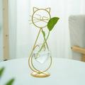 Desktop Glass Planter Vase Holder Terrarium Metal Cat Plant Stand for Hydroponics Plants Home Garden Wedding Decoration Outdoor Planter